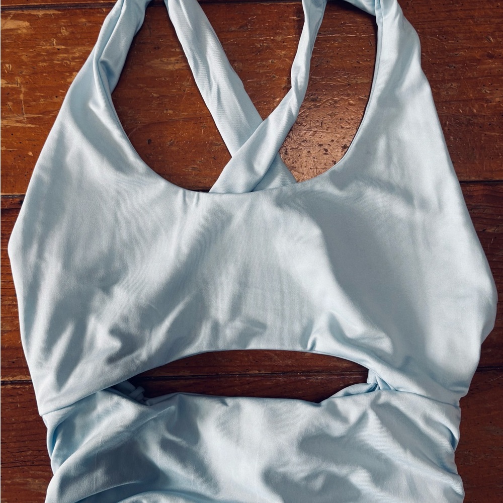 Light Blue Ruched Cutout Dress - Picture 3 of 5